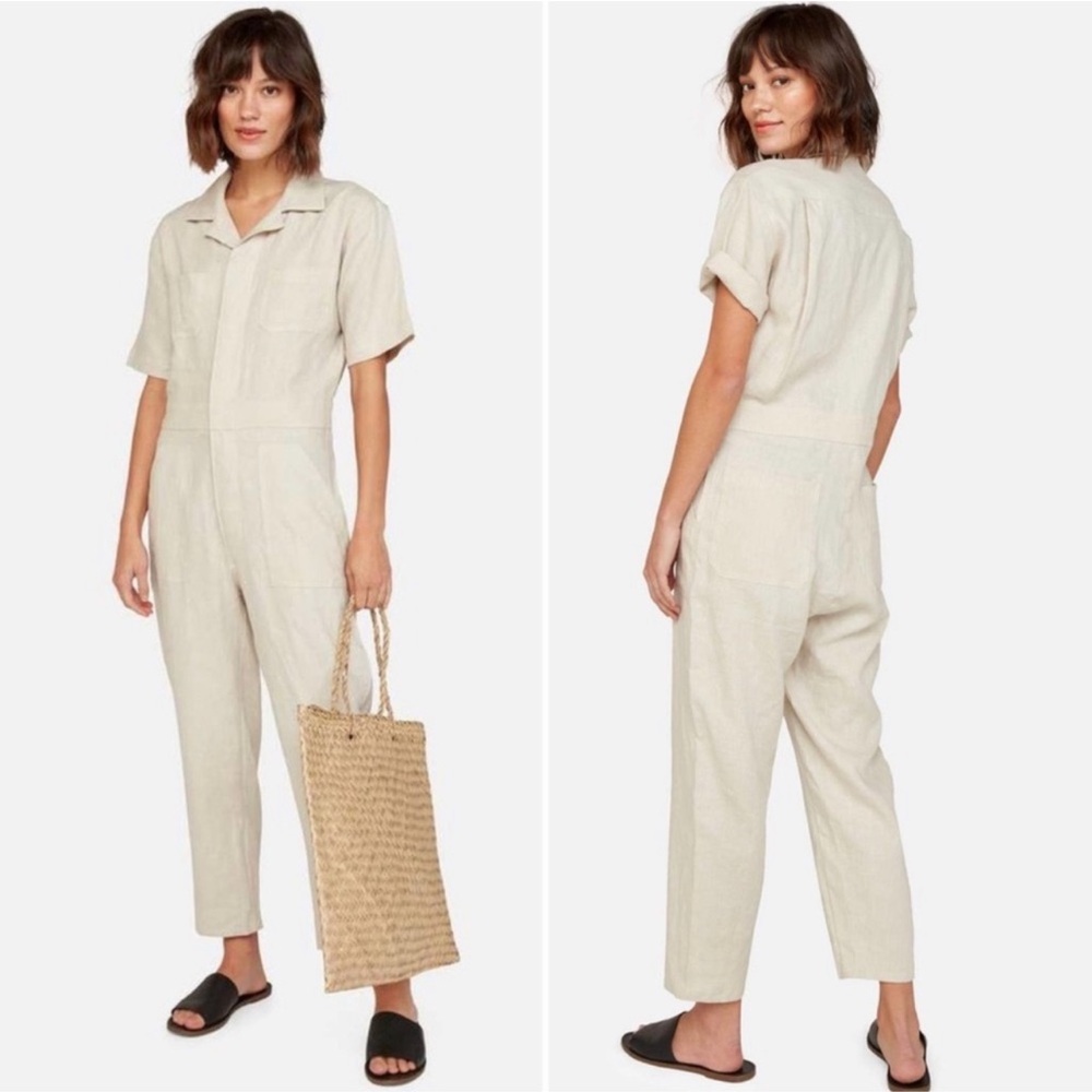 Mate The Label 100% Organic Linen Natural Short Sleeve Button Up Jumpsuit XS